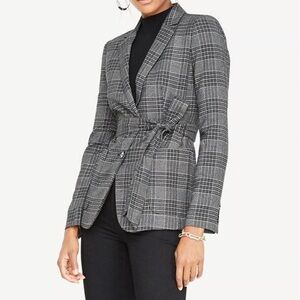 Ann Taylor Black and Gray Plaid Blazer
